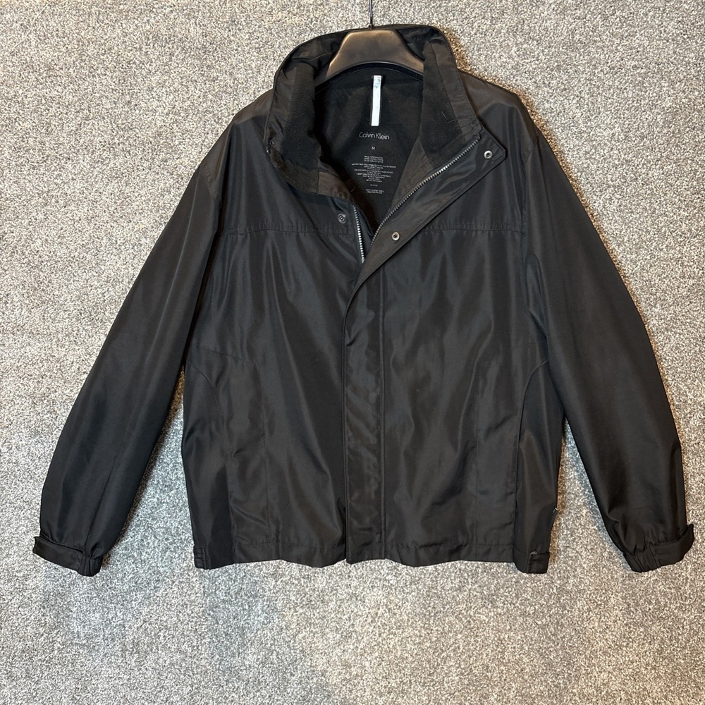 Calvin Klein Mens Black Water Resistant Windbreaker Jacket Fleece Lined Size M